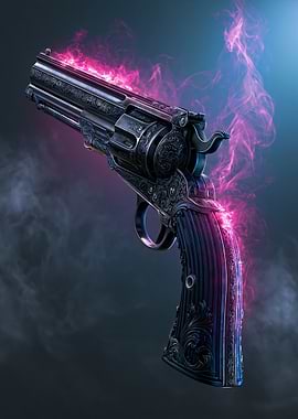 Ornate Revolver with Pink Smoke