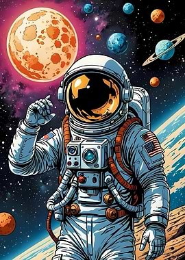 Astronaut in Space with Planets