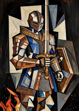 Cubist Knight with Sword and Shield
