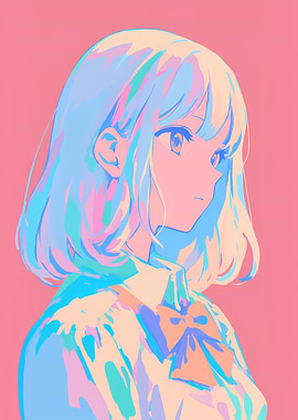 Minimalist Pastel Pop Anime Girl