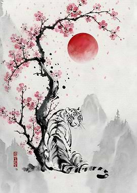 Tiger Under Cherry Blossoms