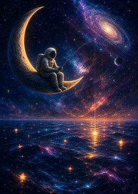 Astronaut fishing on the moon