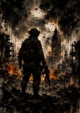 Soldier in a War-Torn City