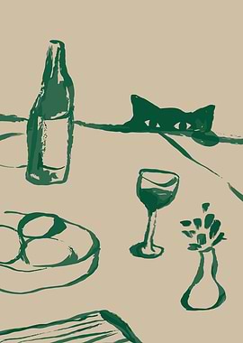 Cat Peeking Over Table with Wine