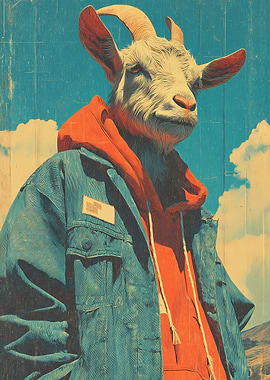 Goat in Denim Jacket and Hoodie