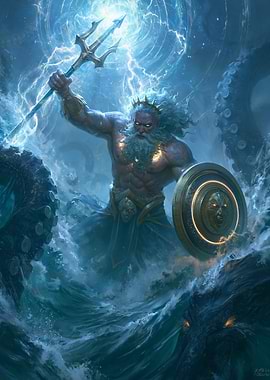 Poseidon Battling Kraken