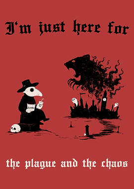 Plague Doctor with Popcorn and Cityscape