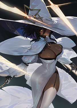 Dark-skinned Witch with White Dress and Hat