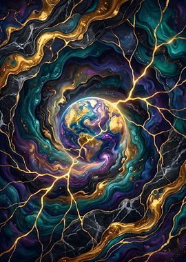 Cosmic Earth with Golden Cracks