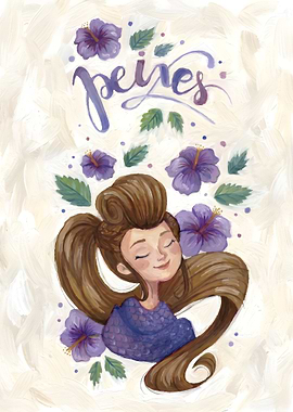 Pisces Zodiac Girl with Flowers