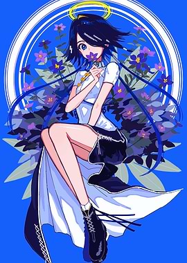 Anime Girl with Flowers and Halo