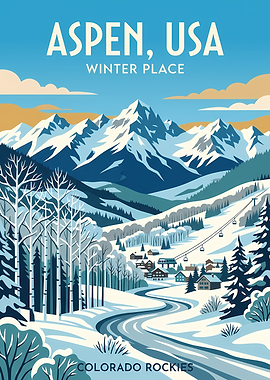 Aspen, USA Winter Place Vintage Poster