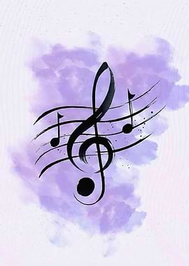 Musical Notes on Purple Watercolor Background