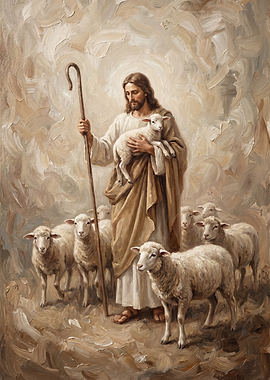 Jesus the Good Shepherd with Lambs