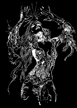 Tattooed Woman with Raised Arms