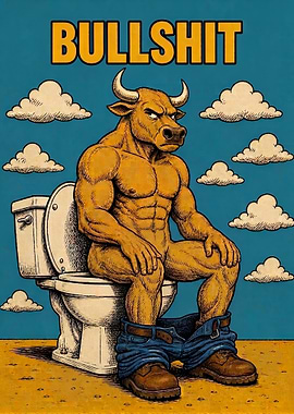 Funny Bull Sitting on Toilet