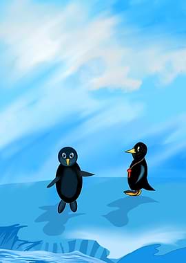 Two penguins on ice