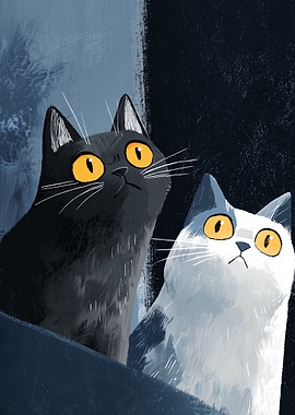 Two Cats Looking Up