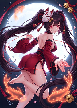 Kitsune Mask Sparkle Crimson Illusion Art