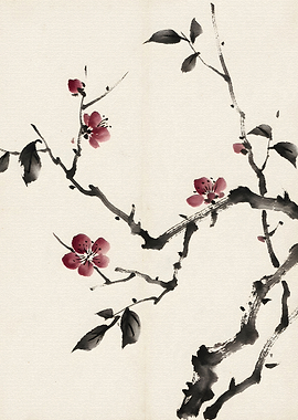 Japanese Ink Painting of Plum Blossoms