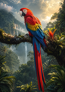 Scarlet Macaw in a Lush Rainforest