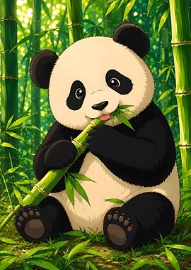 Cute Panda Eating Bamboo