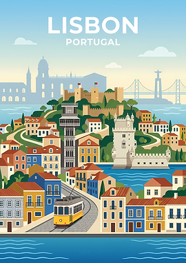 Lisbon Cityscape with Tram
