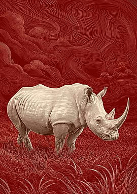 Rhinoceros in a Red Landscape