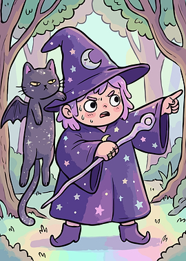 Wizard and Bat Cat in Forest