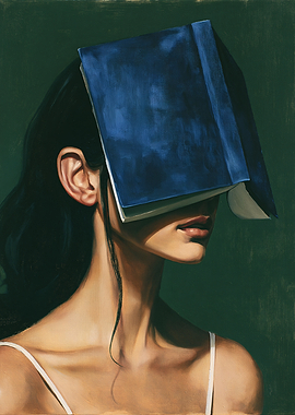 Woman with book over face