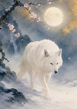 White Wolf in Snowy Landscape