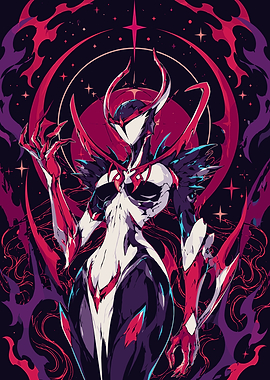 Warframe Demonic Figure with Horns and Red Accents