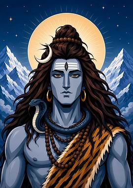 Lord Shiva with Serpent and Mountains