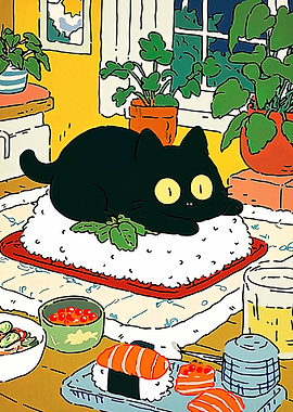 Black Cat on Sushi