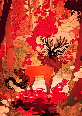 Fiery Stag in a Forest