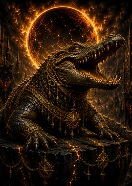 Mythical Crocodile God with Golden Ornaments
