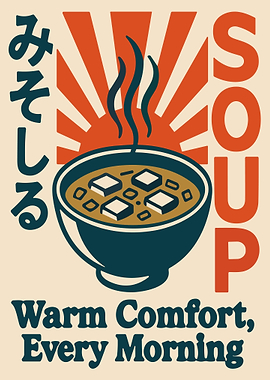Miso Soup Japanese Rising Sun Poster Retro Japanese Food Wall Art Print