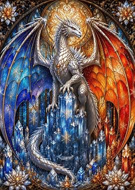 Stained Glass Dragon on Crystal Throne