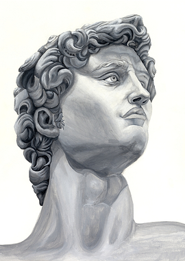 Painting of Michelangelo's David Head