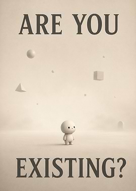 Cute character asking about existence