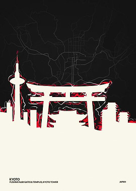 Kyoto Skyline with Torii Gate and Tower