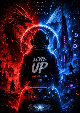 Gamer with Dragon and Cyberpunk City , Gaming