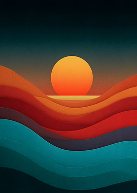 Abstract Sunset Over Wavy Landscape