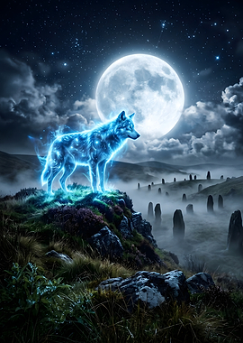 Spirit Wolf Under the Moon