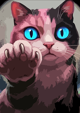 Cat with bright blue eyes reaching out
