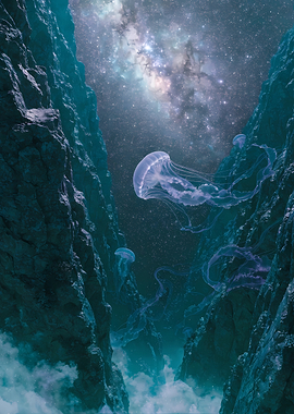 Ocean Meets Galaxy — Surreal Deep Space Underwater Art
