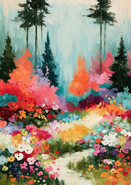 Vibrant Forest Path Painting