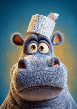 Hippo Wearing Toilet Paper Hat