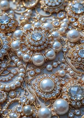 Ornate Pearl and Diamond Brooches