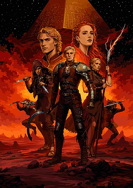 Red Rising Fantasy characters in a fiery landscape